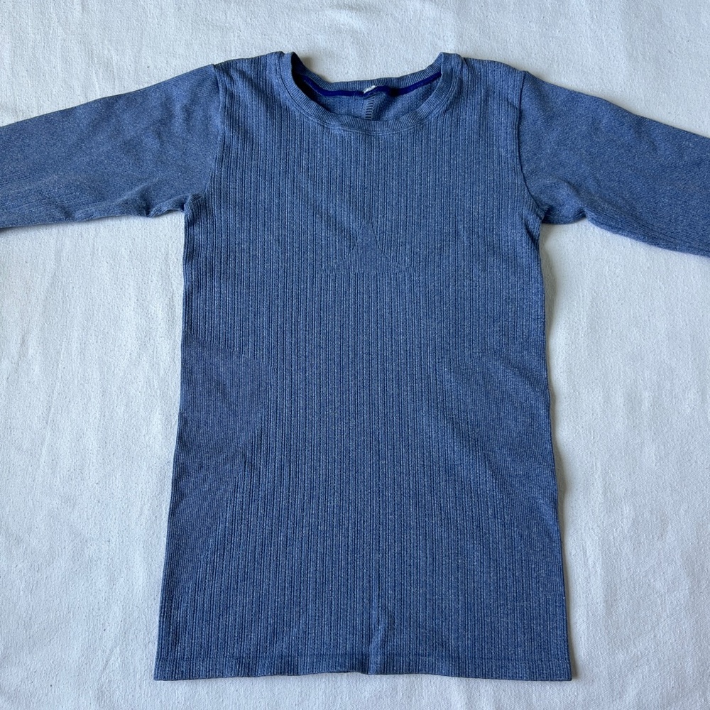 Alo Blue Ribbed Long Sleeve Workout Shirt
